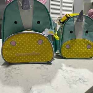 Unicorn Kids Backpack and Lunch Bag Set - Green and Yellow